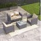Patio Furniture Set: 4 Piece Wicker Rattan Conversation Set for Yard Porch with Loveseat Chairs, Coffee Table, and High Back Couch for All Weather. Color: Beige